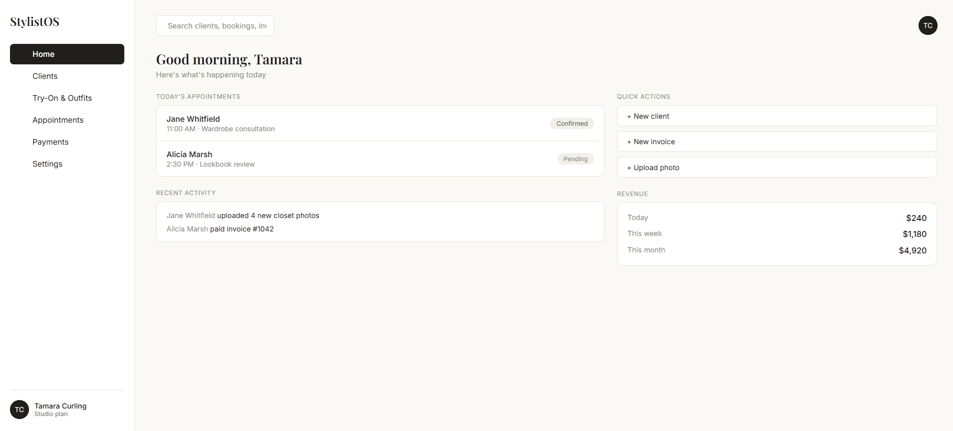StylistOS stylist dashboard preview